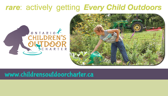 rare: actively getting Every Child Outdoors. Ontario Children's Outdoor Charter Logo, www.childrensoutdoorcharter.ca, gardening kid